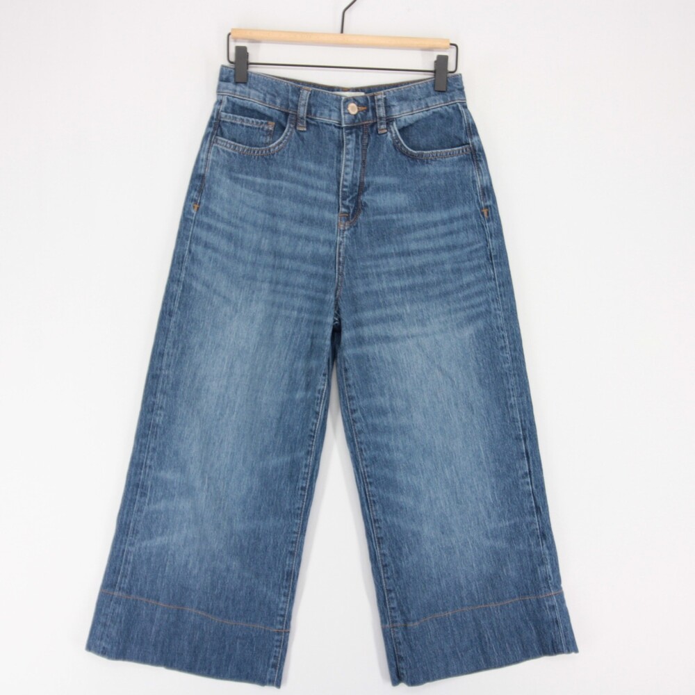 Triarchy Onassis Jeans Womens 26 Blue Denim V High Rise Wide Leg Crop Stretch